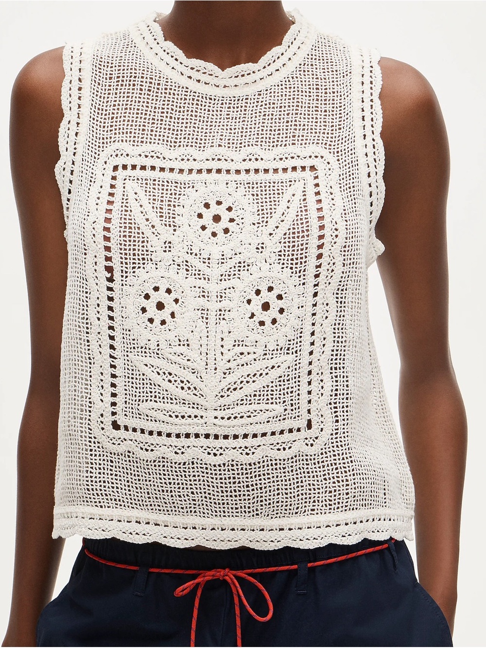 NWT J.Crew Crochet Floral Tank Top Cream Marble Size S Cotton Resort Beach Boho